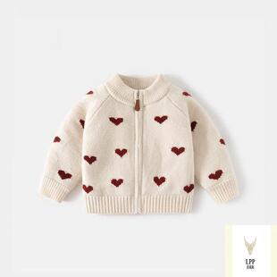 清仓女童毛衣针织衫秋冬新款秋装儿童红色开衫外套宝宝上衣冬季