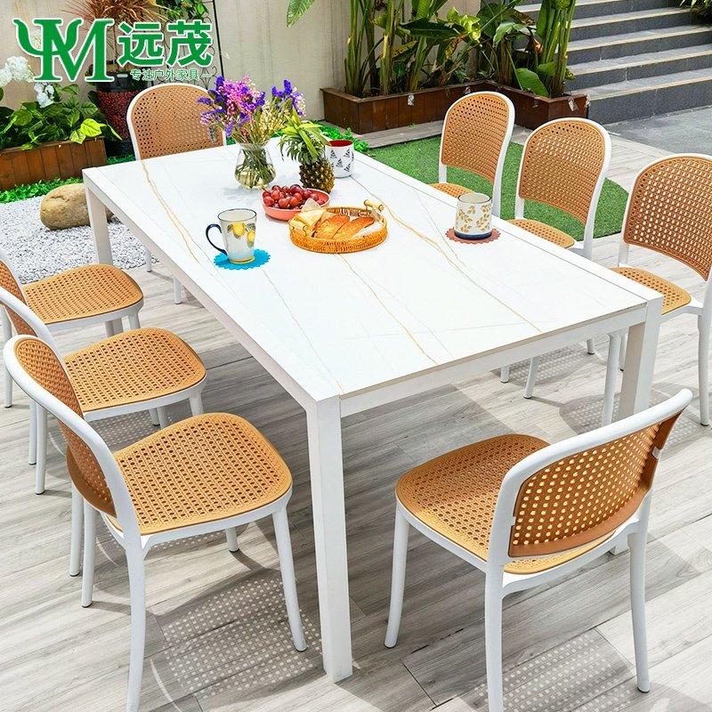 远茂户外塑料椅庭院休闲桌椅室外露天阳台花园露台网红椅岩板桌_虎窝淘