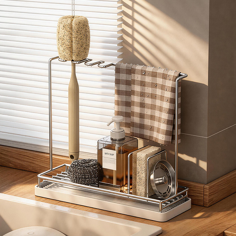 304不锈钢厨房抹布沥水架专用水槽边水池晾海绵洗碗布收纳置物架