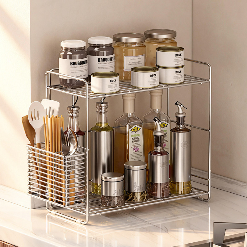 304不锈钢转角调料品置物架厨房台面窄边油盐酱醋收纳双层调料架,厨房/烹饪用具,调料置物架,淘宝优惠券,粉丝福利购,淘宝优惠卷