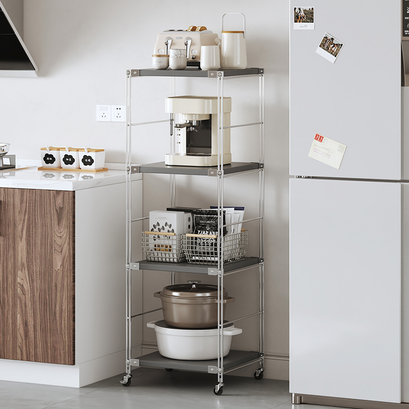 不锈钢货架厨房置物架多层收纳架落地家用锅架客厅储物柜阳台架子