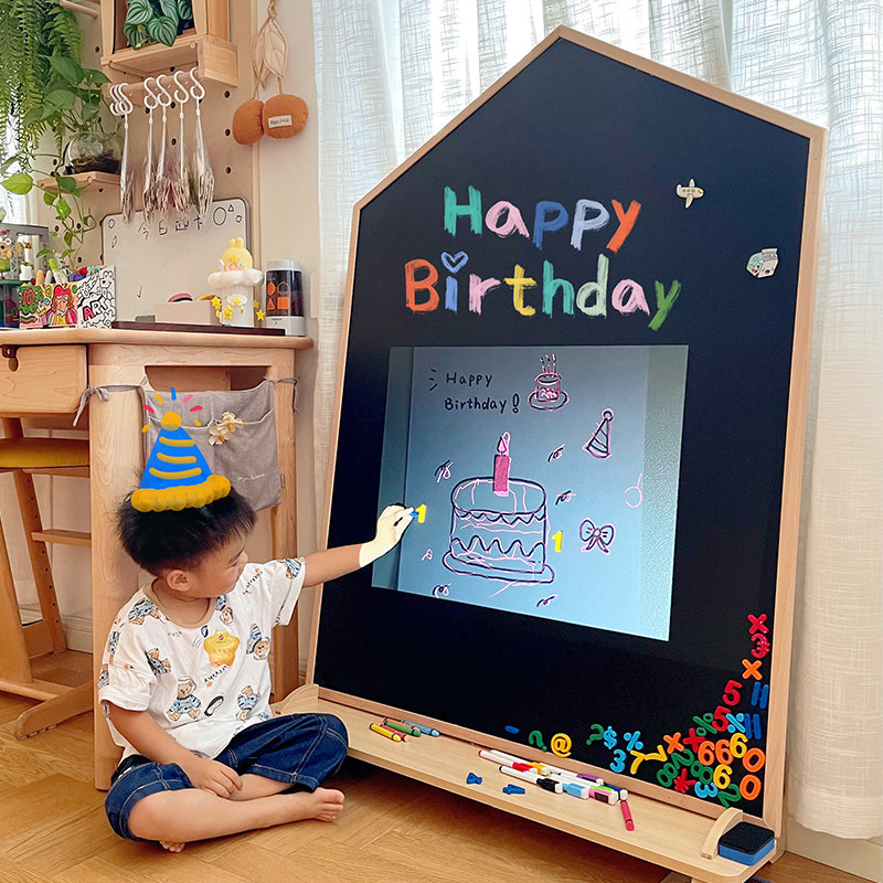 实木儿童磁性画画板小黑板家用壁挂墙上宝宝涂鸦板儿童房绘画白板