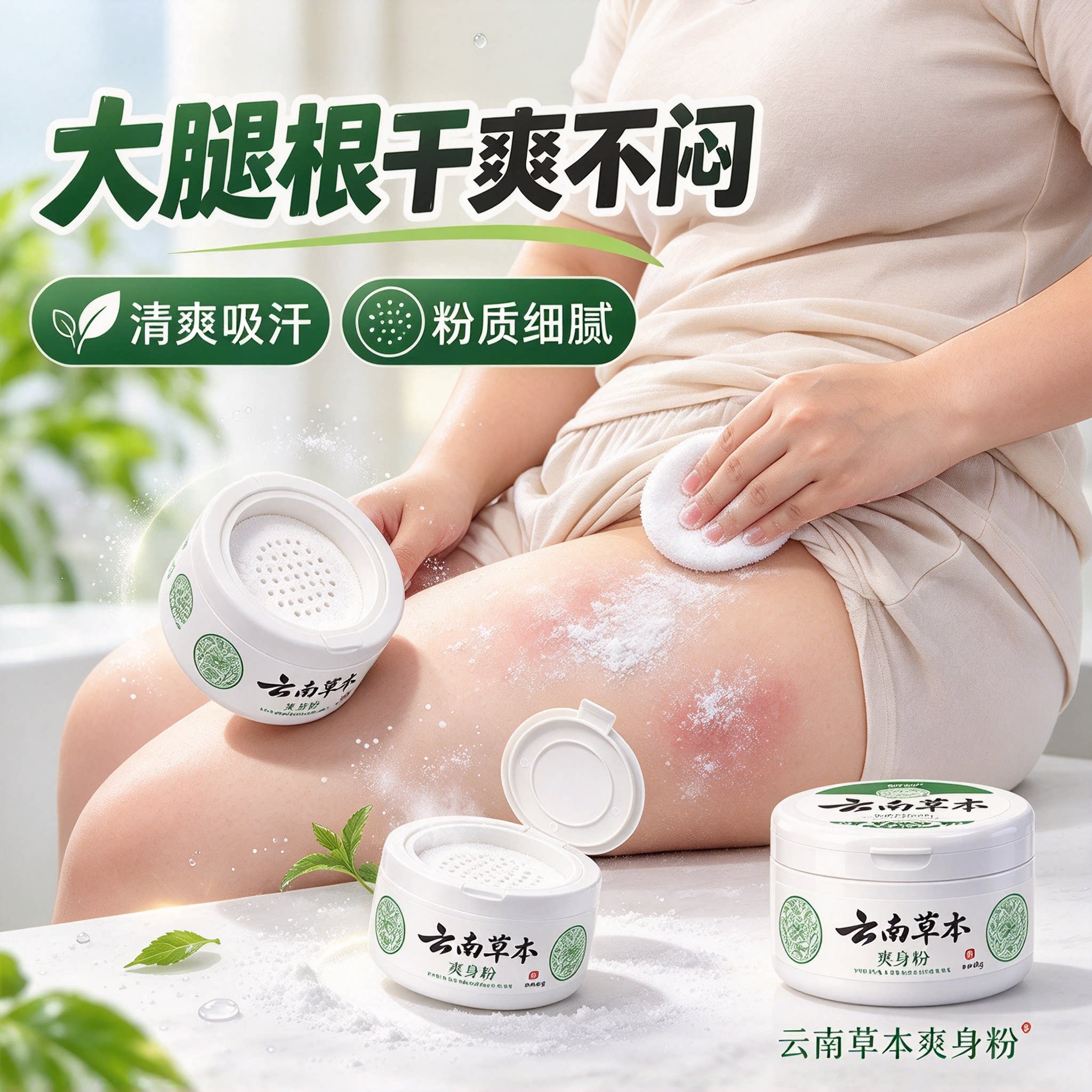 云南本草爽身粉胖人大腿根日常护理清爽干爽柔滑亲肤减少摩擦感