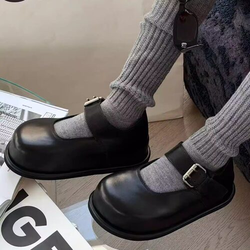 诗歌兰2026真皮厚底复古玛丽珍鞋