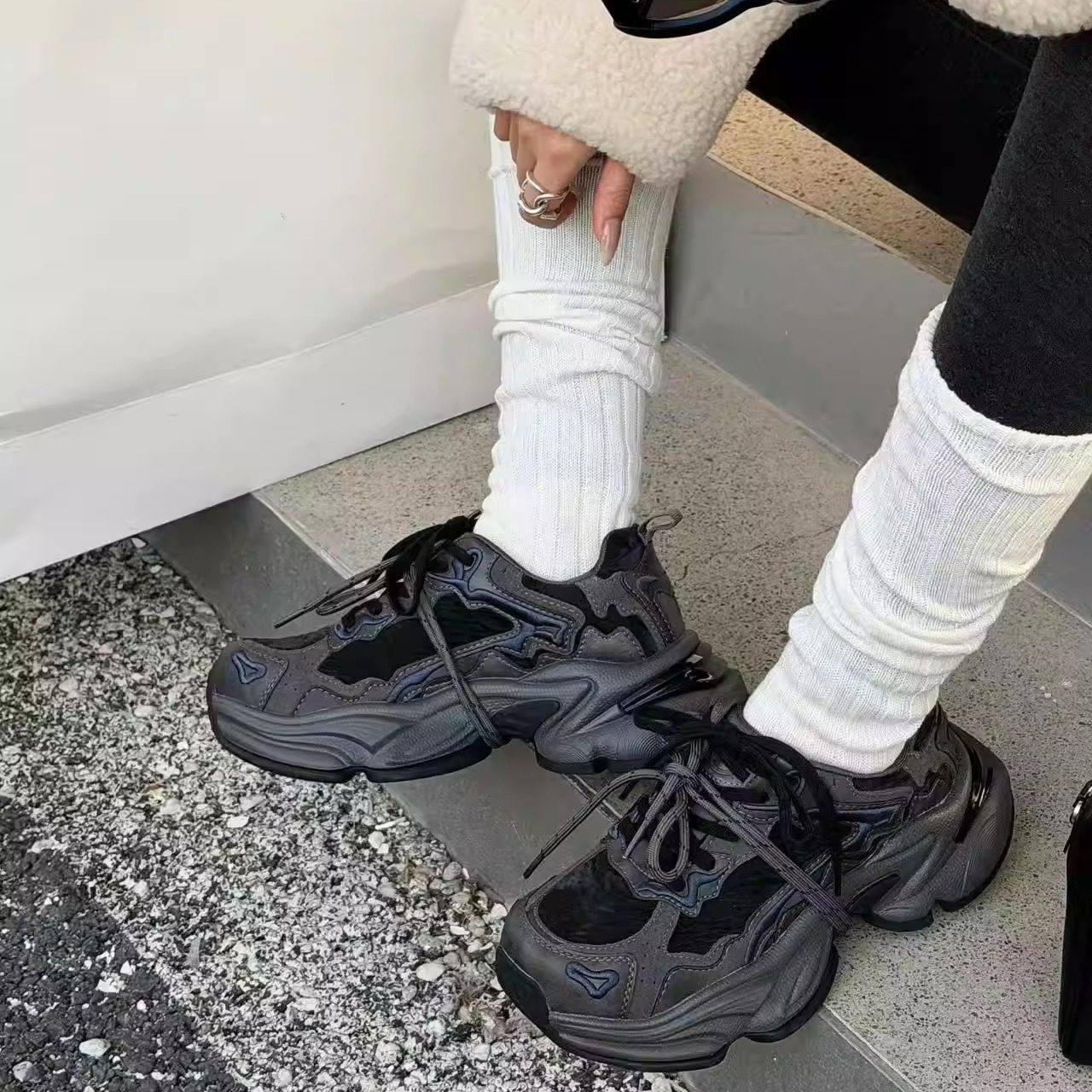 诗歌兰女鞋2026年春季新款真皮拼色时尚运动鞋百搭厚底增高老爹鞋,女鞋,老爹鞋,淘宝优惠券,粉丝福利购,淘宝优惠卷