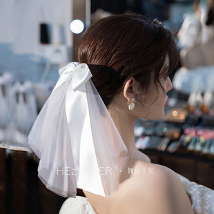 新娘领证求婚礼头纱蝴蝶结拍照写真道具儿童摄影头纱头饰 新款