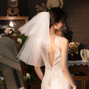 《云幻》新娘求婚拍照道具结婚礼领证登记短款高级感头纱蓬蓬头饰