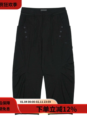 SAN SAN GEAR 25FW TIE PANTS黑色廓形剪裁褶皱宽松弧形休闲长裤