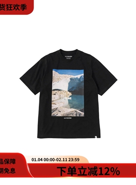 and wander 25SS gracier Tee户外相片印花黑色宽松圆领短袖T恤