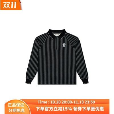 Metalwood黑色宽松条纹长袖POLO
