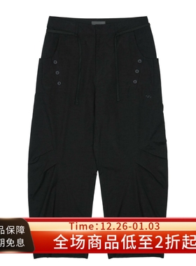 SAN SAN GEAR 25FW TIE PANTS黑色廓形剪裁褶皱宽松弧形休闲长裤