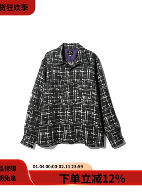 NEEDLES 23FW Classic Shirt复古黑灰色人造丝宽松开领长袖衬衫