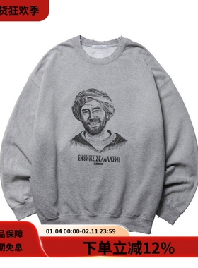 Liberaiders 25FW CREWNECK复古水洗做旧印花灰色宽松圆领卫衣