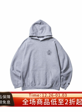 Liberaiders 25SS复古霜染灰色抓绒宽松印花连帽卫衣休闲套头帽衫