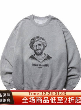 Liberaiders 25FW CREWNECK复古水洗做旧印花灰色宽松圆领卫衣