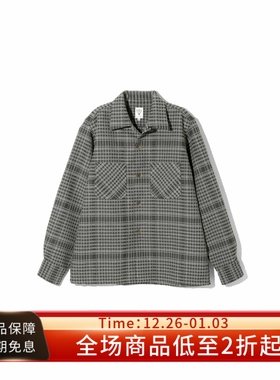 SOUTH2 WEST8 23FW复古灰色格纹羊毛混纺保暖宽松口袋长袖衬衫
