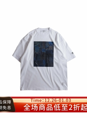 FDMTL 25SS PRINTED BORO TEE复古纯棉白色宽松印花圆领短袖T恤