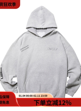 Liberaiders 25FW HOODIE复古做旧手绘印花灰色宽松套头帽衫卫衣