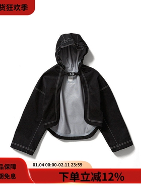 #HPT#Sasquatchfabrix 21SS黑色牛仔防水连帽短款开衫夹克外套