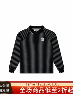 Metalwood 25SS Ribbed LS美式街头黑色宽松条纹半拉链长袖POLO衫