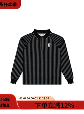 Metalwood 25SS Ribbed LS美式街头黑色宽松条纹半拉链长袖POLO衫