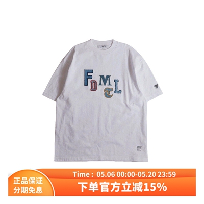 FDMTL白色纯棉拼贴宽松短袖T恤
