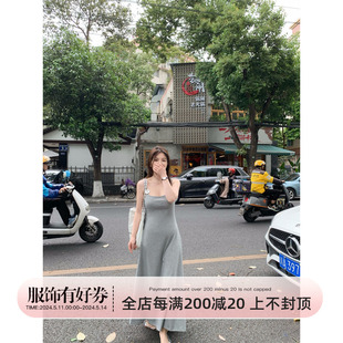 Rouqiu 显瘦长裙 吊带连衣裙子女夏精致优雅高级感气质修身 小个子