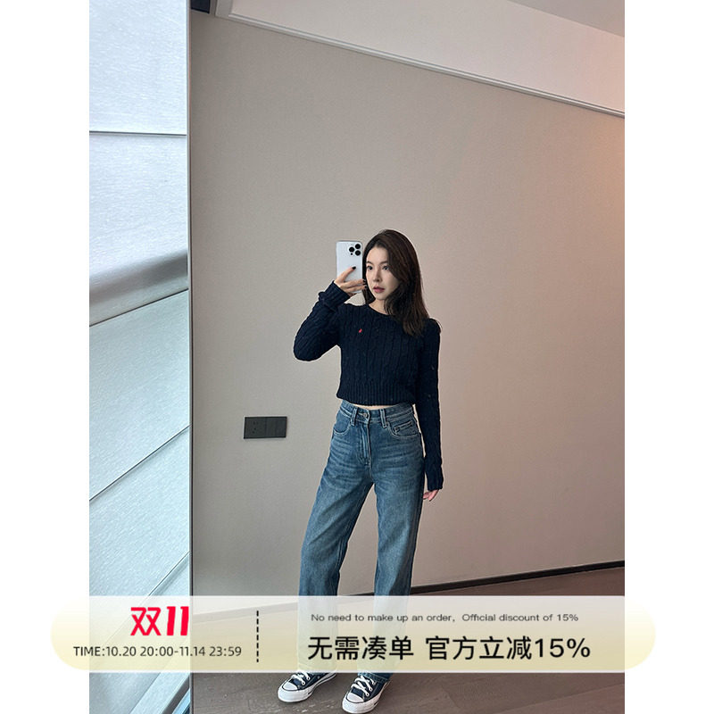 Rouqiu肉球小个子 2025秋季新款时尚百搭小直筒四面弹牛仔长裤女