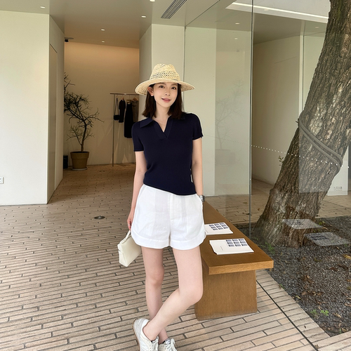 Rouqiu肉球小个子 凉感透气微宽松纯色日常短袖老钱polo上衣