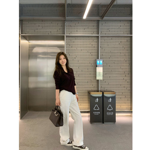 Rouqiu小个子 初秋lp老钱风简约通勤百搭白色窄版小直筒牛仔裤女