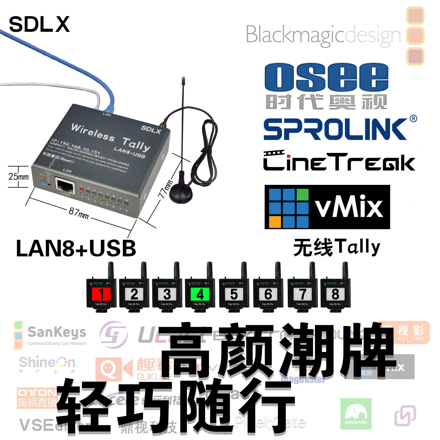 厦门一视科技SPRPLINK导播台网口连接无线Tally山东联讯LAN8+USB