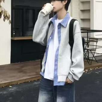 LJFTZ&长袖开衫款卫衣拼接假两件休闲双面春季时尚格子TEN EMPTY