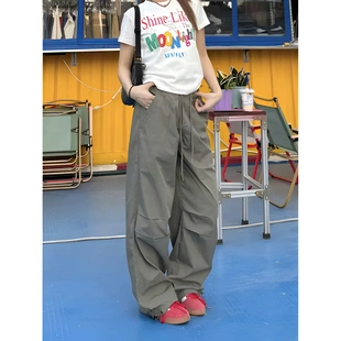 女高街拖地休閑小眾長褲 XFX 美式 復古寬松闊腿cleanfit抽繩傘兵褲