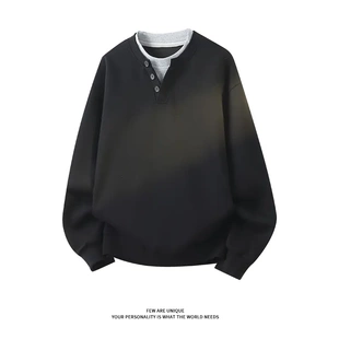 青少年假两件亨利领卫衣男春季新款叠穿长袖上衣男女款套头内搭潮