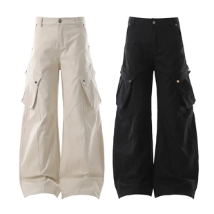 WHOA HA AHCN志存高远 美式复古大口袋工装裤微喇 百搭情侣阔腿裤