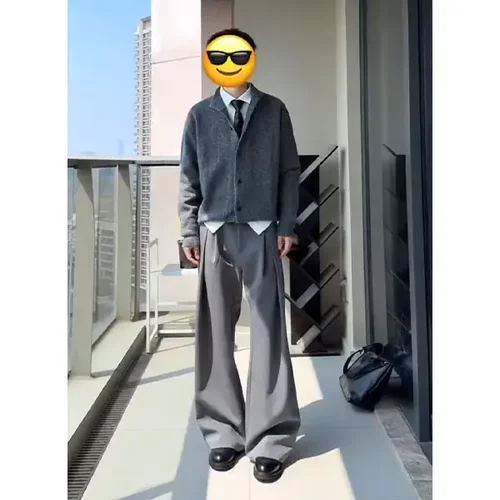 张凌赫穿搭RIMO羊毛混纺毛衣男春高级感美式针织衫宽松开衫外套