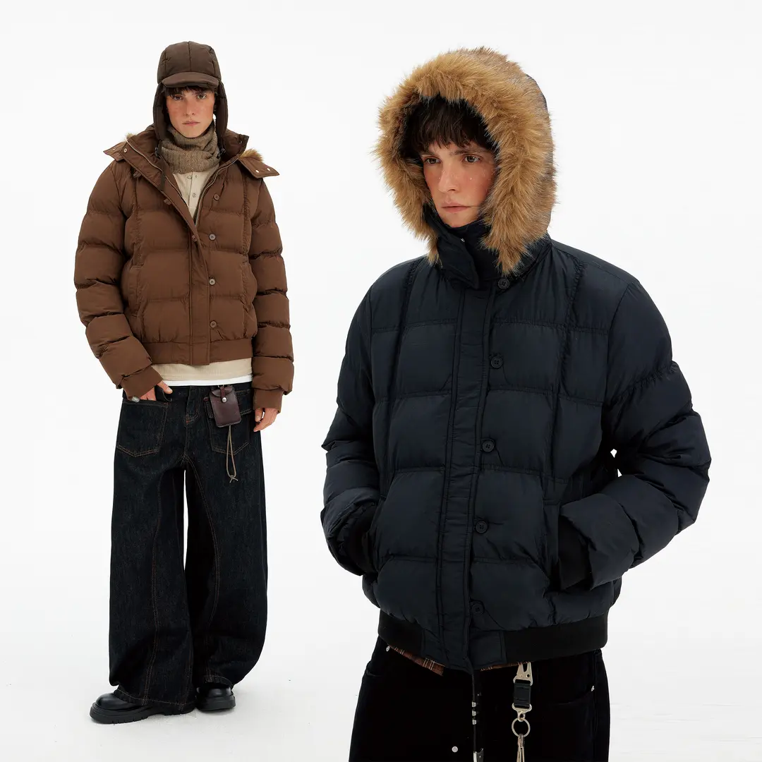 白菜coke冬季美式连帽毛领排骨面包服男女宽松休闲高级感保暖棉服