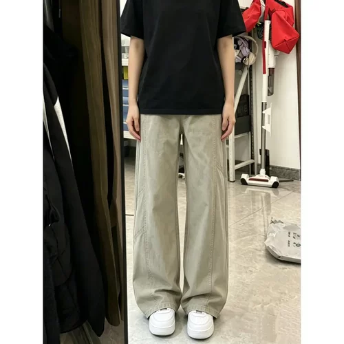 【达人专属】9000style潮牌复古水洗弯刀休闲裤男宽松工装阔腿裤