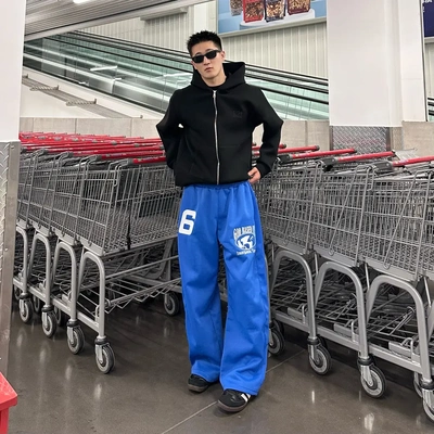 KPAK 26秋冬美式刺绣百搭印花宽松微弯刀阔腿松弛慵懒轻男女卫裤