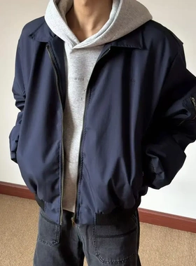 布老哥Blog美式显白藏青色翻领飞行夹克cleanfit百搭显高外套W553