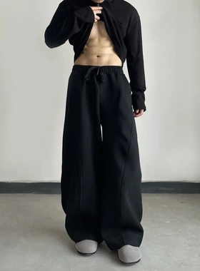 DAY NY解构弯刀阔腿休闲秋季卫裤男女宽松百搭剪裁设计感长裤子