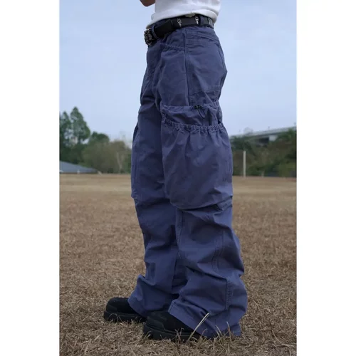 复古水洗做旧弯刀炮弹工装裤多口袋法工裤宽松男KEELECEN