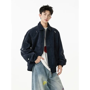 潮流皮衣工装 2025新款 翻领复古痞帅高级感机车服外套 夹克男款 美式