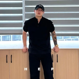 宽松立领POLO衫 夏季 HEPANG 宽松男生简约休闲短袖 正肩款