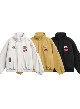 Vs what「飞行报告」徽章刺绣解构立领棉服男女冬季情侣保暖棉衣