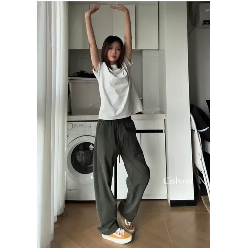 colyon纯棉直筒休闲裤子男美式弯刀小脚微喇工装裤秋运动运动长裤