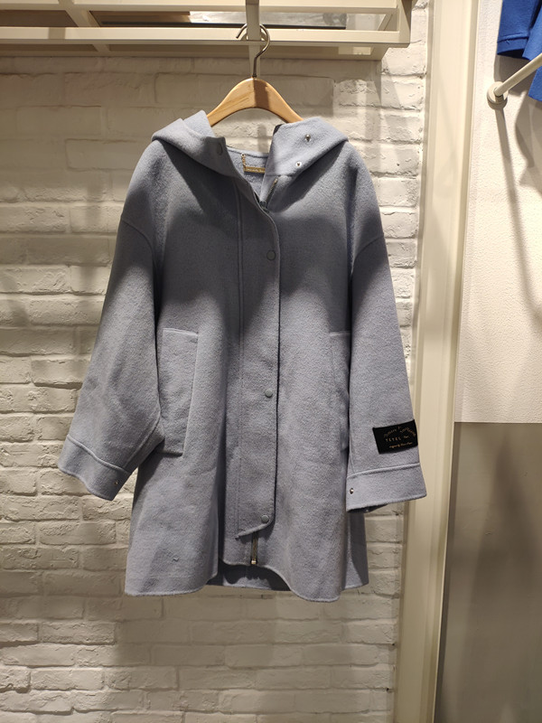 米蔻百家好秋冬新韩连帽羊毛呢中长款女式大衣外套B-HTCA720E