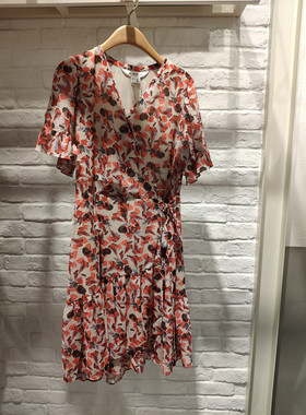 米蔻百家好夏季新款韩中长款碎花V领女式连衣裙子B-HTOP521E