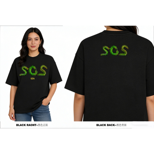 【粉丝定制】SZA SOS 专辑同款毛毛虫印花短T 恤 美式复古宽松