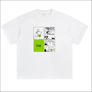 纯棉宽松重磅短袖 charliXCX洗茶brat周边T恤美式 ABCMJ